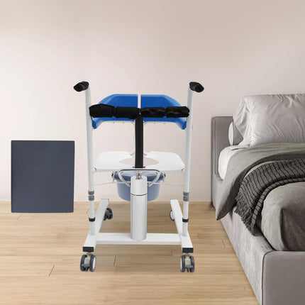 MINRS Hydraulic Patient Lift Transfer Chair Shower Chair with Wheels up to 90 kg Commode Chair for Seniors 180° Split Seat for Sick, Elderly, Disabled, Pregnant Women Blue