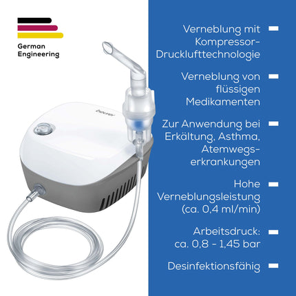 Beurer IH 18 Inhaler with Compressor Air Technology, Inhalation Device for the Treatment of the Upper and Lower Respiratory Tract, Suitable for Adults and Children, White, 8-Piece Set