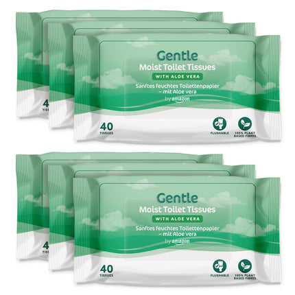 by Amazon Gentle Moist Toilet Paper with Aloe Vera, Flushable, 240 Count (6 Packs of 40 Sheets Each) (Formerly Presto Brand!)