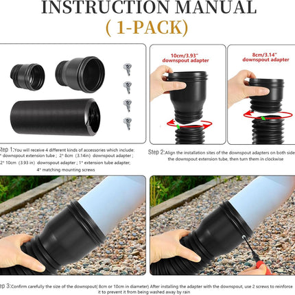 Rain Gutter Downpipe Extension, Flexible, Extendable PE Drain Extension for Villa Outdoor, Round (Black)