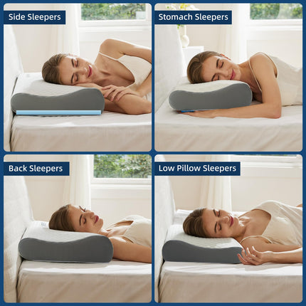 NOFFA Memory Foam Pillow Orthopedic Pillow Neck Support Pillow - for stomach, side and back sleepers, height adjustable, firmness adjustable pillow for neck support 55 x 35 x (1 1/8, 8/5) cm