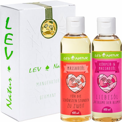 Lev-Natur Massage Oil &amp; Lubricant Set 2 x 100ml, Natural Product, Erotic Oil, Intimate Massage, Unisex, Adults (Couples)