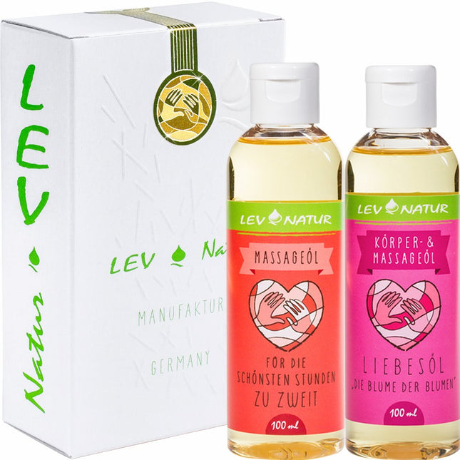 Lev-Natur Massage Oil &amp; Lubricant Set 2 x 100ml, Natural Product, Erotic Oil, Intimate Massage, Unisex, Adults (Couples)