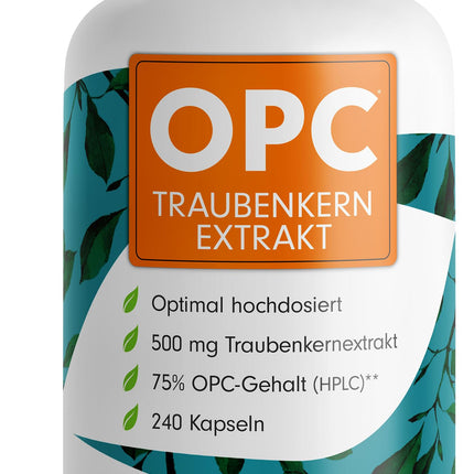 OPC grape seed extract - 240 capsules with 75% pure OPC per capsule - laboratory tested (HPLC method) with certificate: Genuine 75% OPC content - 500 mg - 100% vegan