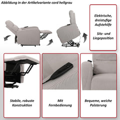 Mendler TV armchair HWC-K62, recliner chair, TV armchair, reclining function, stand-up aid, metal fabric/textile cord - blue