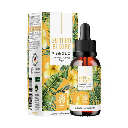 NATURTREU® Vitamin D3 K2 Drops high-dose &amp; vegan - 20,000 IU Vitamin D3 + Vitamin K2 MK7 200 mcg per dose (depot)