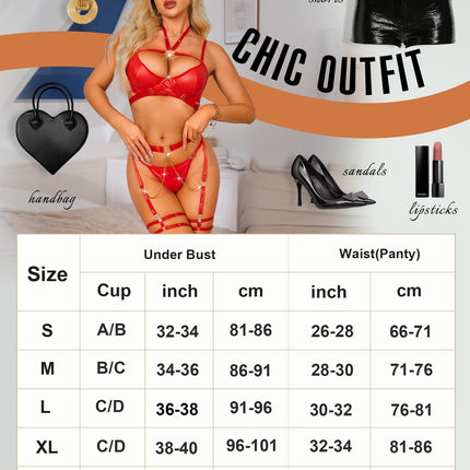 RSLOVE Women's Lingerie Set with Suspenders - Sexy Underwear Bra and Panties 6-piece Vivid Red M