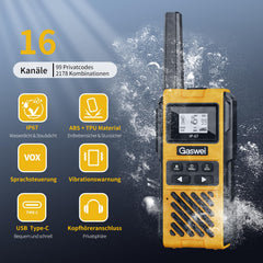 Gaswei G1pro High-Performance Long-Range Walkie Talkies for Adults, Rechargeable Emergency Two-Way Radios, 16-Channel Walkie Talkie with Lithium-Ion Battery, IP67 Waterproof (2 Pack)