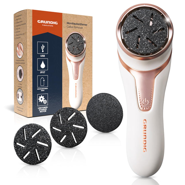 GRUNDIG electric callus remover - quickly remove calluses - foot care set with high-performance battery | IPX7 foot pedicure (callus remover), white