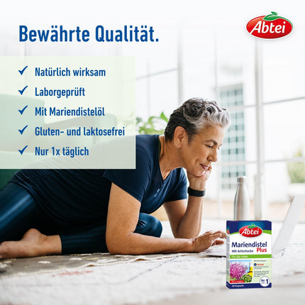 Abtei Milk Thistle Plus with Artichoke - supports liver function - promotes fat digestion - naturally effective - 30 Capsules