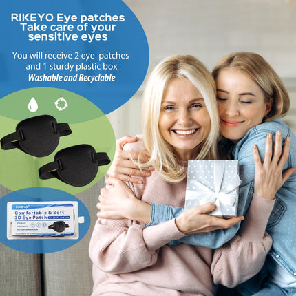 RIKEYO 2-Pack Black Medical Eye Patches for Adults and Children, 3D Adjustable Eye Patch for Right or Left Eye, Pirate Costume Eye Patch