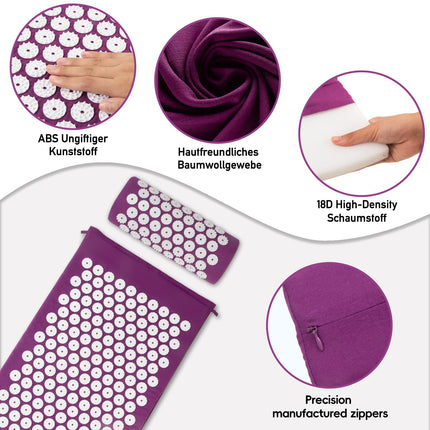 Acupressure Purple Acupressure Set Acupressure Mat, Acupuncture Point Massage Pillow, Neck and Back Pain Relief, Muscle Relaxation and Stress Relief, Sciatica Relief, Purple White