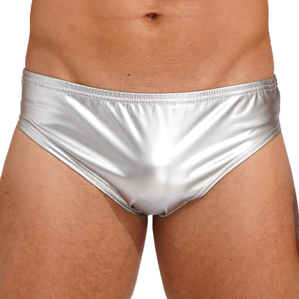 winying briefs men's patent leather sexy wetlook underpants underwear men bikini briefs panties lingerie strings thongs latex lingerie silver L