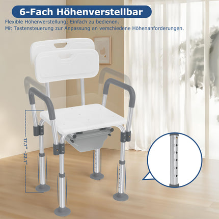 YRHome Height-adjustable aluminum toilet chair, shower chair with removable armrests and backrest, non-slip shower stool, up to 150 kg, for seniors, pregnant women, and people with limited mobility