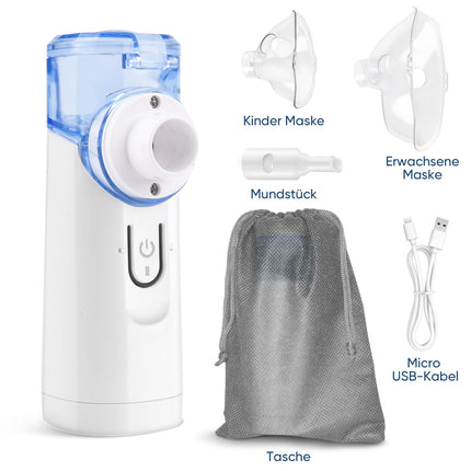 Pmgud Portable Inhaler for Children and Adults Electric Inhaler with Low Noise Level, Includes Mouthpiece, Adult and Child Mask, Ideal for Home and Travel - Blue
