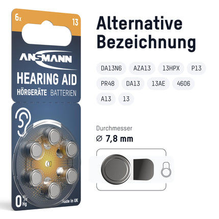 ANSMANN hearing aid batteries type 13 orange P13 PR48 ZL2, 60 pieces, value pack, batteries for hearing aids &amp; hearing aids, easy to reach