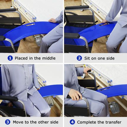 LOSCHEN Transfer Board, Patient Pusher for Transferring Patients or Disabled Persons from a Wheelchair to Bed, Toilet, Bathtub, Car - Push Board with One Handle (Blue)