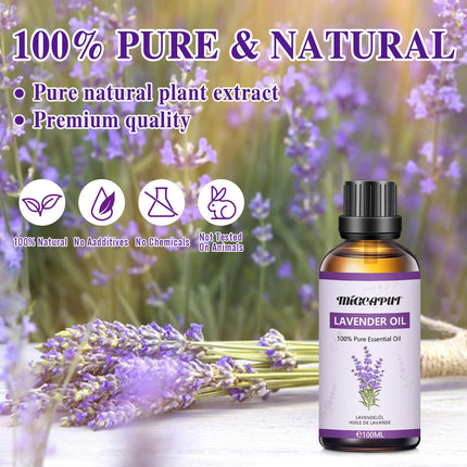 Migcaput Essential Oils Lavender Oil 100 ml, 100% Natural Essential Oils, Premium Quality Aromatherapy Essential Oil, Fragrance Oils for Diffuser, Humidifier, Relaxation, Massage, Bath