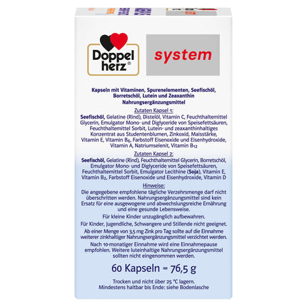Doppelherz system EYES PLUS VISION + PROTECTION – With vitamin A and the omega-3 fatty acid DHA to contribute to the maintenance of normal vision – 60 capsules