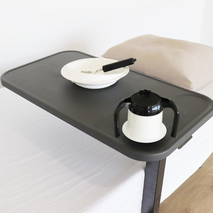 PEPE Mobility - Overbed table on castors, height adjustable, robust structure, mobile side table for nursing bed, hospital C shape, black