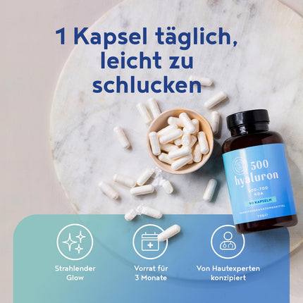Hyaluronic acid with zinc | High-dose hyaluronic acid | Vegan - 90 capsules for 3 months | 500–700 kDa high bioavailability for the skin | Alpha Foods