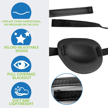 RIKEYO 2-Pack Black Medical Eye Patches for Adults and Children, 3D Adjustable Eye Patch for Right or Left Eye, Pirate Costume Eye Patch