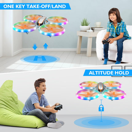 i9 Drone for Kids, RC Quadcopter with LED Lights, Headless Mode, Altitude Hold, 3D Flip and 2 Batteries, Toy Gifts for Boys Girls Beginners