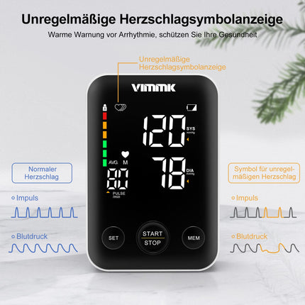 Vimmk Blood Pressure Monitor Upper Arm Digital Blood Pressure Monitor LED Display, Arrhythmia Detection &amp; Pulse Measurement, 2x120 Memory, Cuff 22-40cm
