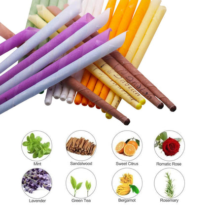 Natural ear candles, 32 pieces (8 colors), cylinder fragrance, hollow cone candles with 16 protective discs