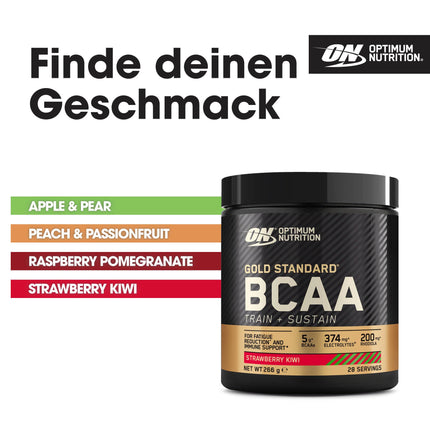 Optimum Nutrition Gold Standard BCAA Train + Sustain, Amino Acid Pre-Workout Powder, Sports Drink with Vitamin C, Zinc, Magnesium &amp; Electrolytes, Strawberry-Kiwi Flavor, 28 Servings, 266 g
