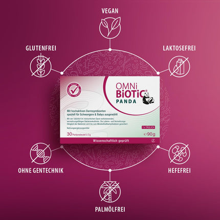 OMNi BiOTiC PANDA | 7 servings (21g) | 4 bacterial strains | 3 billion germs per daily dose | Powder | Vegan | Gluten-free | Lactose-free | For daily use | Suitable for mother and child