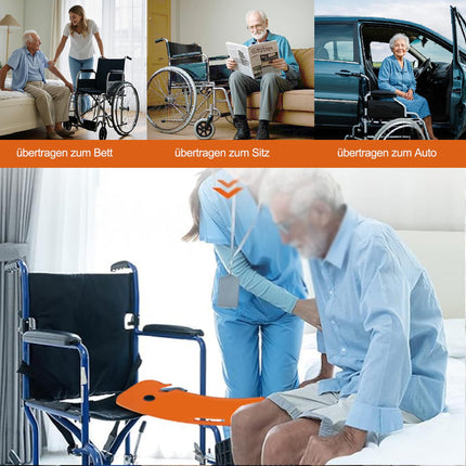 Slide board for wheelchair users, patient lift slide board, transfer board, transfer of patients or handicaps from the wheelchair to bed, to the toilet, to the bathtub (orange)