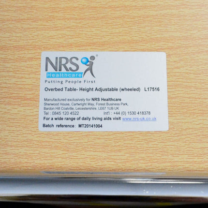 NRS Healthcare Bed and Chair Table with Castors