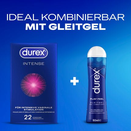 Durex Intense Condoms – With nubs, ribs &amp; moistened with Desirex gel – Perfect fit &amp; easy unrolling – 22 condoms (1 pack)