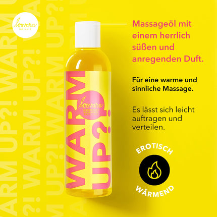 Loovara Massage Oil 250 ml WARM UP, natural oils, erotic massage oil, warming love oil for arousal during foreplay, with a sweet scent for partner massage, vegan