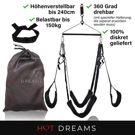 HOT DREAMS® 2-in-1 Love Swing for Door &amp; Ceiling – Deluxe Sex Swing for Couples up to 200 kg | Padded, Adjustable, Comfortable | Door Swing Sex | Erotic Swing for Adults (without Mount)