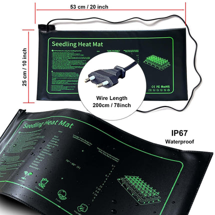 Plant Heating Mat Graphene, Heat Mat for Seedling Germination, IP67 Waterproof 20W Temperature Heating Pad Mat Warmer Bed Mat for Cultivation Greenhouse or Growbox (53*25 cm, with Thermostat Timer)