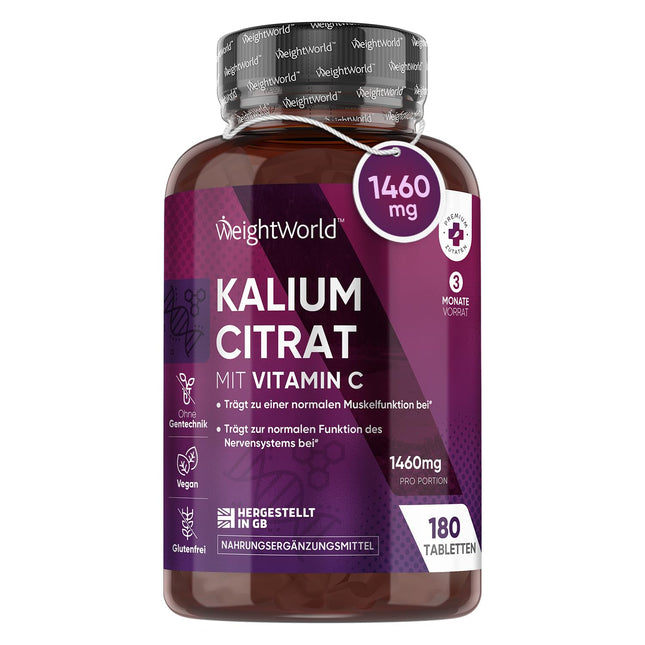 Potassium Tablets - 1460mg per serving - 180 Tablets &amp; Vegan - Muscle Building &amp; Nervous System (EFSA) - 3 Month Supply - Alternative to Potassium Chloride - WeightWorld