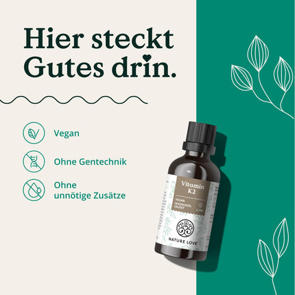 NATURE LOVE® Vitamin K2 MK7-200µg - 1700 Drops (50ml) - Highest all-trans content 99.7+% - High-quality: K2VITAL® by Kappa - dissolved in MCT coconut oil - High-dose, vegan &amp; produced in Germany