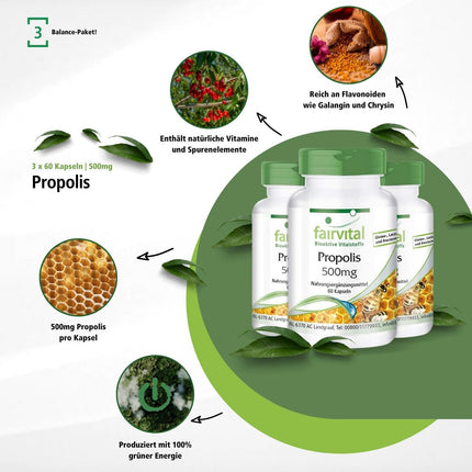 Fairvital | Bee Propolis 500mg - 3 x 60 Capsules - HIGH DOSE