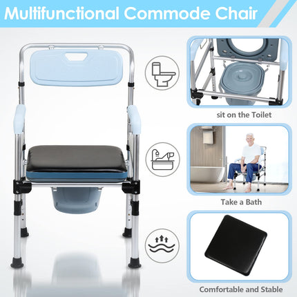 Izrielar Height-Adjustable Toilet Chair, Non-Slip Toilet Chair with Padded Seat and Toilet Bucket, Armrest and Backrest, Foldable Portable Toilet Bucket, Shower Stool up to 160 kg