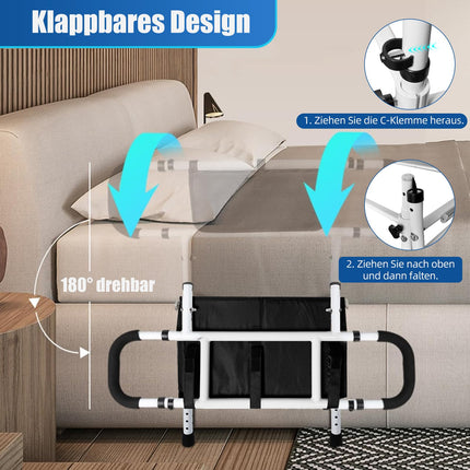 FinityPro Bed Riser for Seniors, Adjustable &amp; Extendable Bed Riser for Seniors, Foldable Bed Rail with Large Storage Bag for Elderly, 450lbs Capacity, Bed Rail for Adults