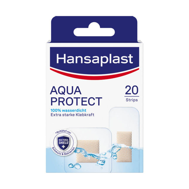 Hansaplast Aqua Protect Plasters (20 Strips), waterproof wound plasters with extra strong adhesive, adhesive plaster ideal for showering, swimming &amp; bathing