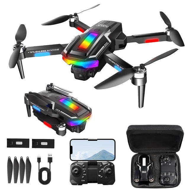 Gerbala Wi-Fi FPV Brushless Drone for Beginners, Foldable Drone with 1080P HD Camera and 2 Batteries, Gravity Sensor, One-Button Takeoff/Landing, 3D Flip, Follow Me, Gesture Photo, Dual Cameras