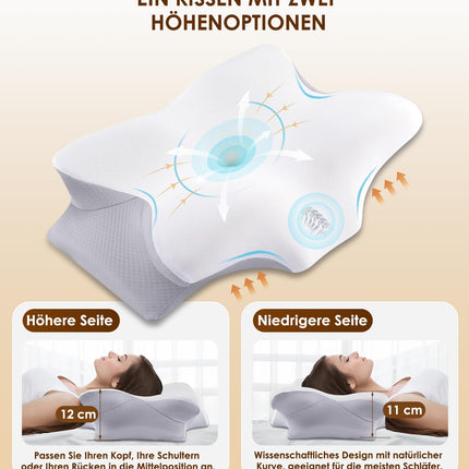 FAIORD Memory Foam Pillow, Ergonomic Neck Pillow, Supportive Pillow, Suitable for Side, Back, and Stomach Sleepers, Removable Pillowcases, 54 x 40 x 11/12 cm