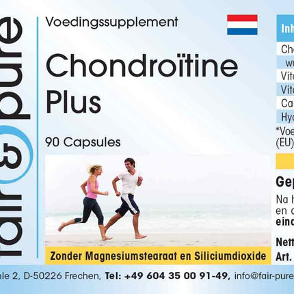 Fair &amp; Pure® - Chondroitin Plus - 90 Capsules - with Hyaluronic Acid - Calcium - Vitamins D and E - without Magnesium Stearate