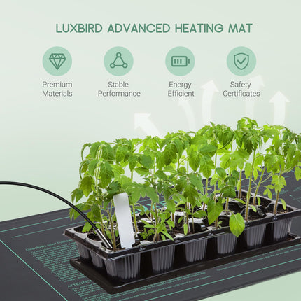 Luxbird Heating Mat with Thermostat, Indoor Greenhouse Heat Mat for Seedling Germination Indoor Garden Greenhouse, IP67 Waterproof, 52.7x25.4cm, 30Watt