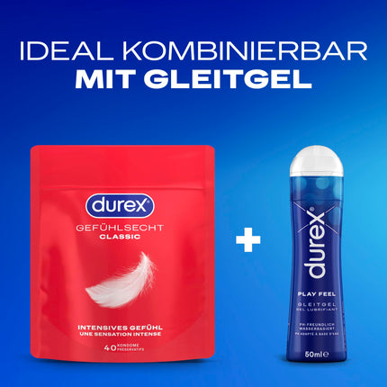 Durex Real Feel Classic Condoms – Thin condoms with an anatomical easy-on shape and lubricated with silicone gel – 40-pack (1 x 40 pieces)