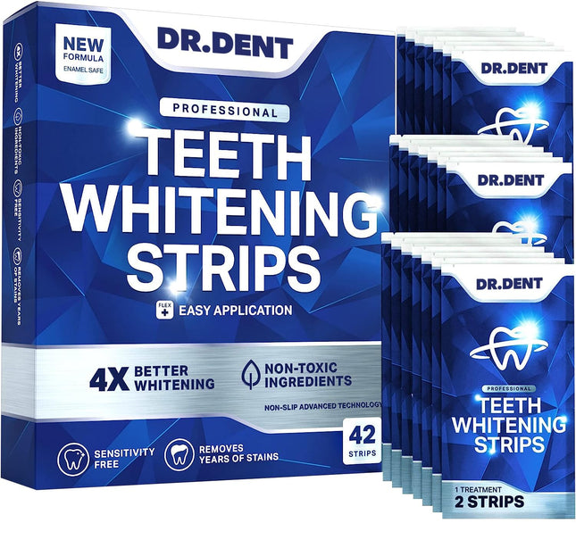 DRDENT Professional Teeth Whitening Strips 21 Applications - Enamel Safe - No Sensitivity - Professional Teeth Whitening Strips - 42 Strips + Mouth Opener Included
