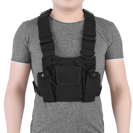 143 Walkie Talkie Chest Rig Chest Rig, Hands-free Adjustable Bag with Hanging Nylon Walkie Talkie Chest Pack, for Police, Production Workshops, Construction Sites